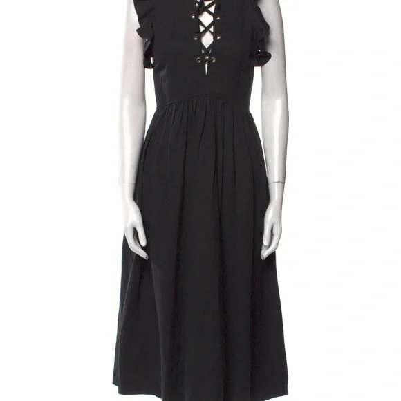 Ulla Johnson Karyn Lace Up Front Ruffle Sleeve Midi Dress Black Size 6 - Picture 3 of 3